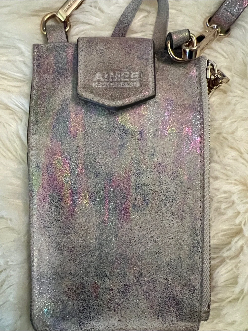 Aimee Kestenberg iridescent Holographic Silver Phone Crossbody Wallet